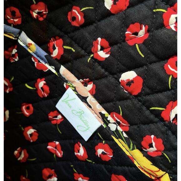 Vera Bradley Quilted Shoulder Bag Purse Poppy Fields Red Yellow Floral Zip Top - Picture 15 of 16